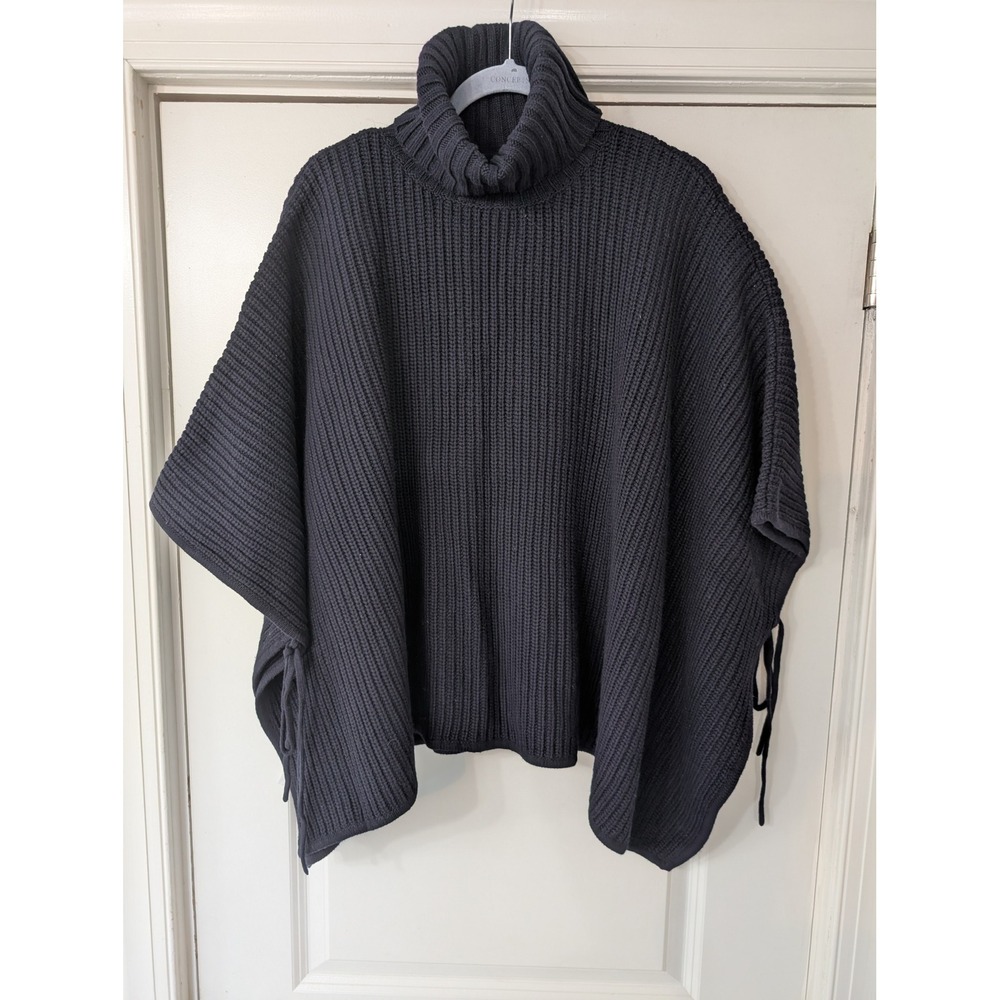 Ann Taylor LOFT‎ Navy Blue Ribbed Turtleneck Poncho Sweater Italian Yarn MP/LP
